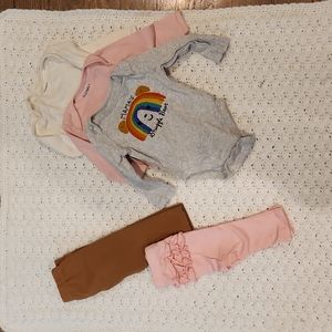 Old Navy 3 pack of onsies and 2 leggings.  Size 0-3 mos.